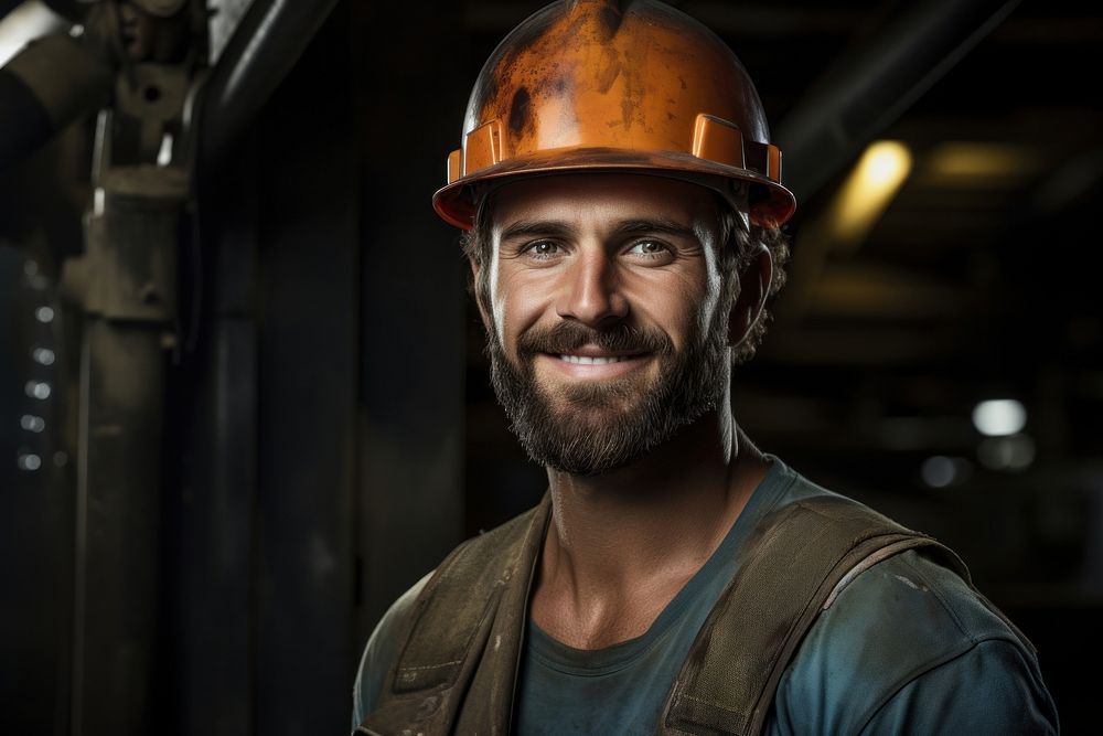 Industrial worker portrait smiling hardhat. AI generated Image by rawpixel.