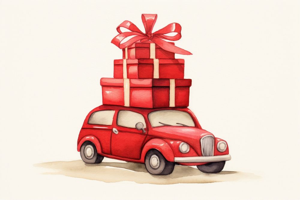Red car vehicle present cartoon. AI generated Image by rawpixel.