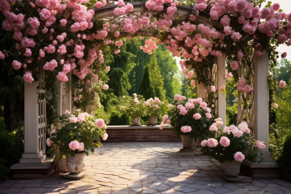 Rose garden pergola architecture outdoors. 