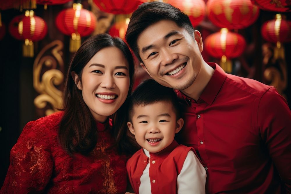 Chinese new year family smiling adult. 