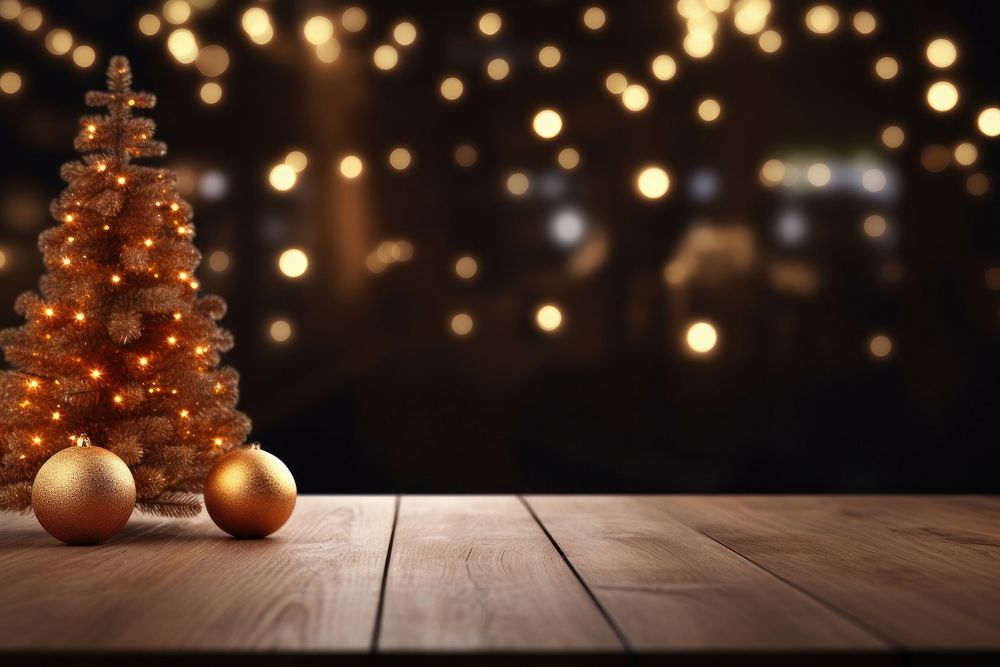 Empty brown wooden christmas table light. AI generated Image by rawpixel.