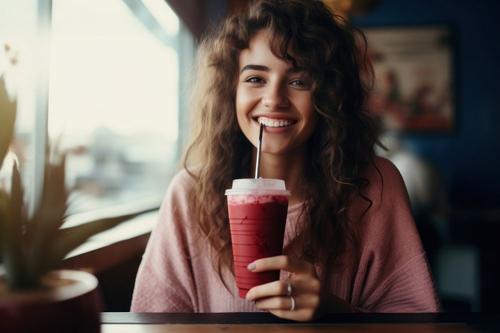 Berry smoothie drink drinking portrait. AI generated Image by rawpixel.