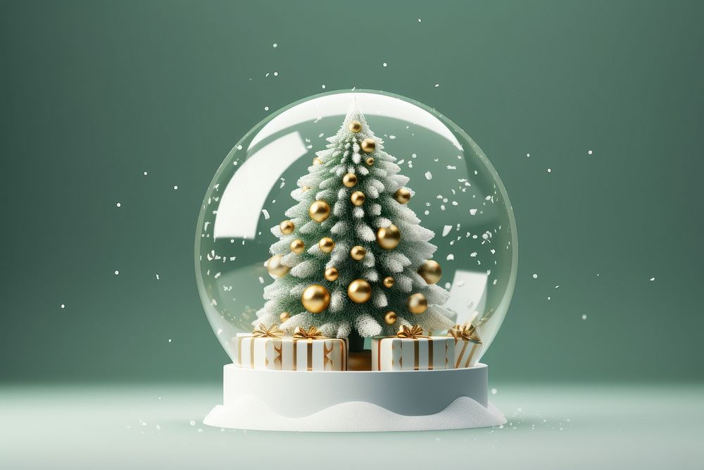 Snow globe christmas green tree. AI generated Image by rawpixel.