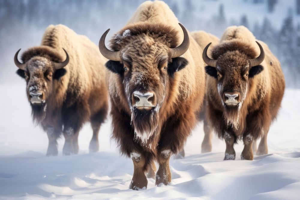 Bisons livestock wildlife mammal. AI generated Image by rawpixel.