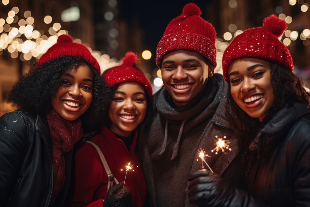 Black people celebrating christmas laughing glove adult. AI generated Image by rawpixel.