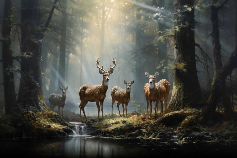 Deers forest wildlife outdoors. AI generated Image by rawpixel.