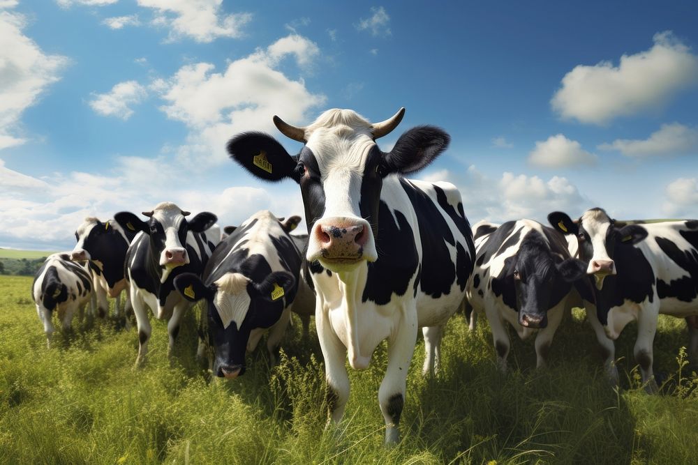 Holstien cows field livestock grassland. AI generated Image by rawpixel.