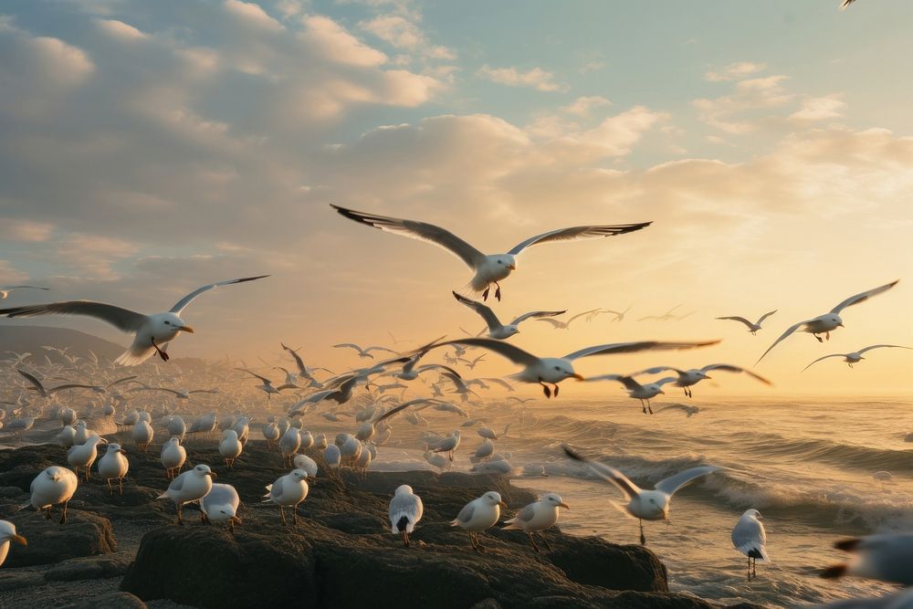 Seagull flock outdoors nature. AI generated Image by rawpixel.