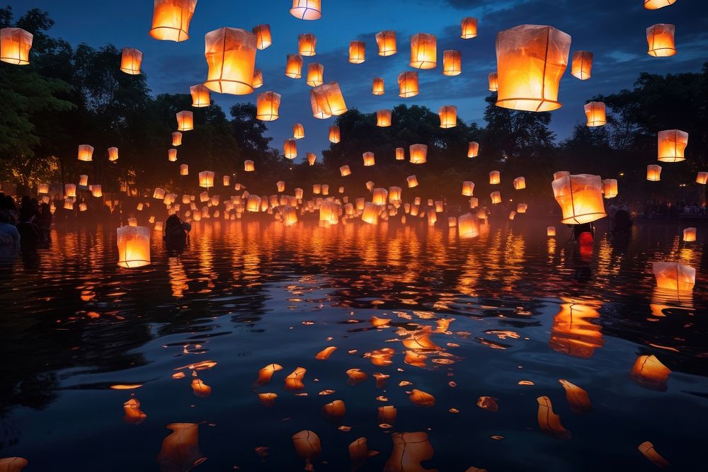 Floating lantern festival night spirituality. Free Photo rawpixel