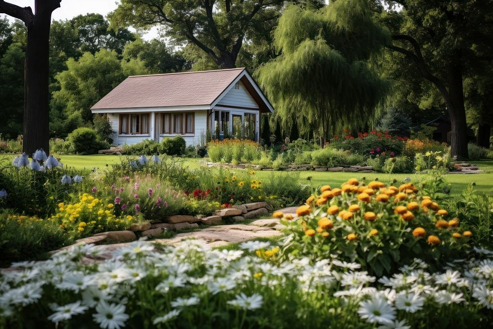 Garden cottage flower architecture. AI generated Image by rawpixel.