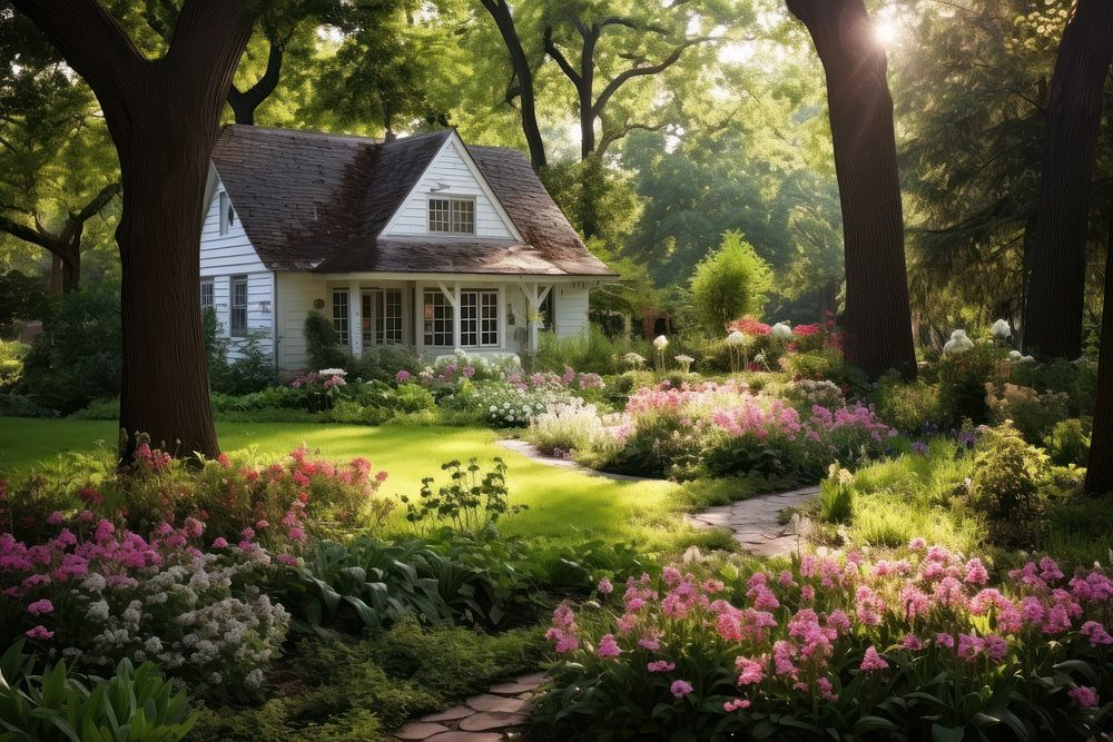 Garden cottage flower architecture. AI generated Image by rawpixel.