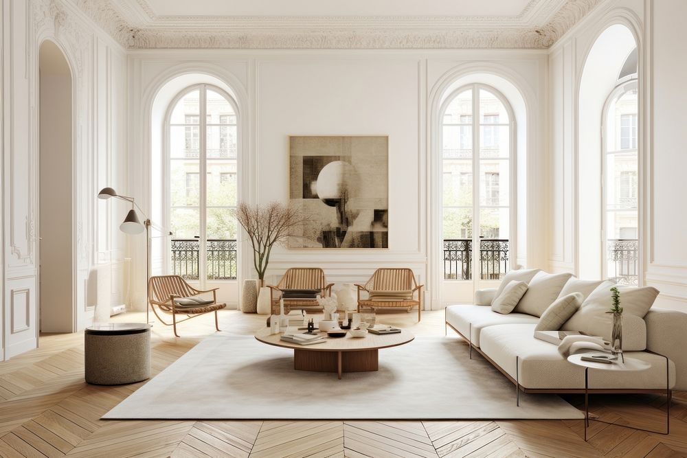 Haussmanian living room architecture furniture building. 