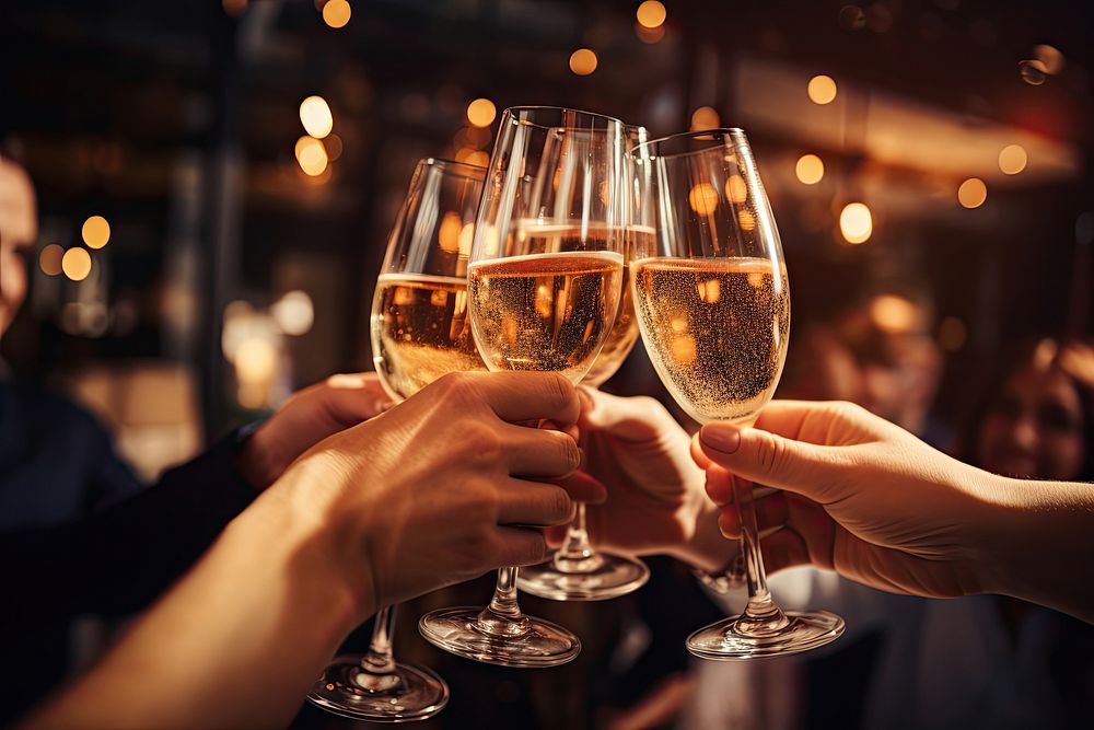 Hands holding champagne glass party fun. AI generated Image by rawpixel.