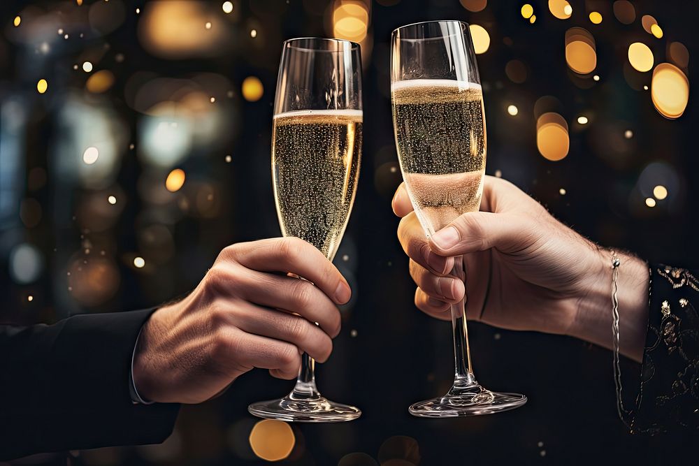 Hands holding champagne glass drink togetherness. AI generated Image by rawpixel.