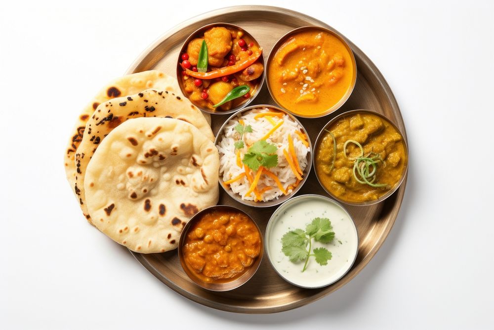 Indian food plate meal white background. AI generated Image by rawpixel.