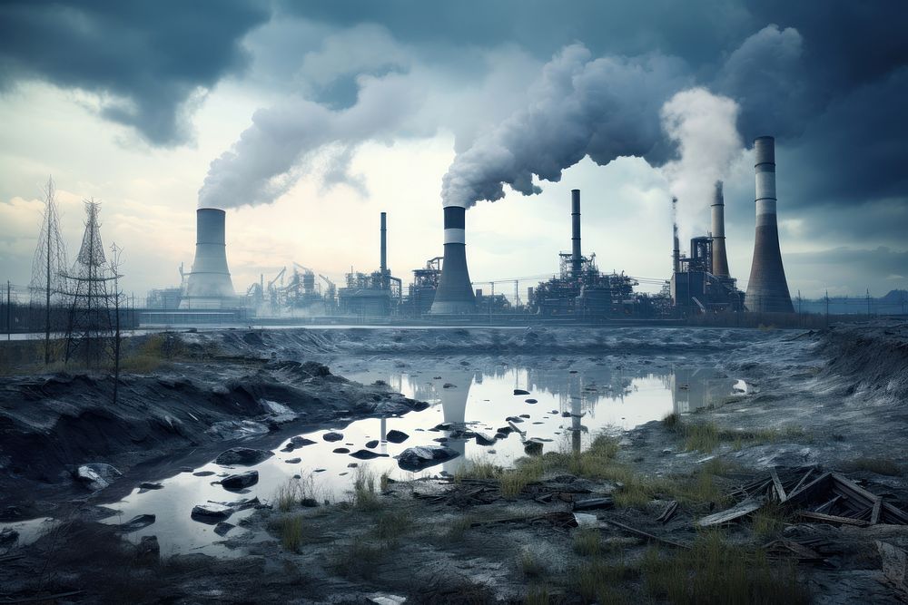 Industrial architecture pollution landscape. AI generated Image by rawpixel.