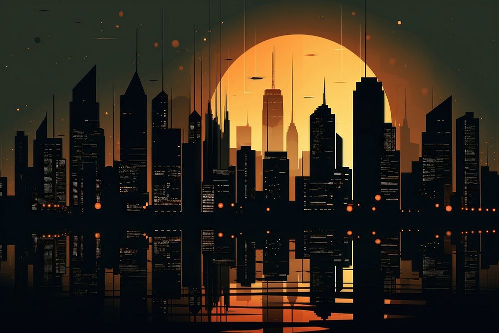 City night architecture silhouette metropolis. 