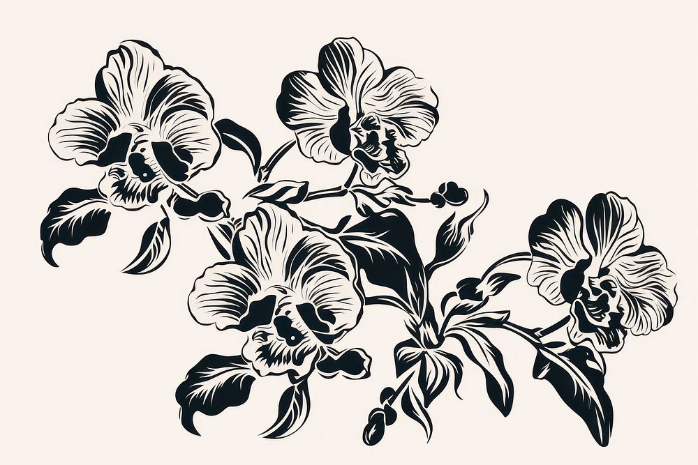 Orchid pattern drawing flower. AI generated Image by rawpixel.