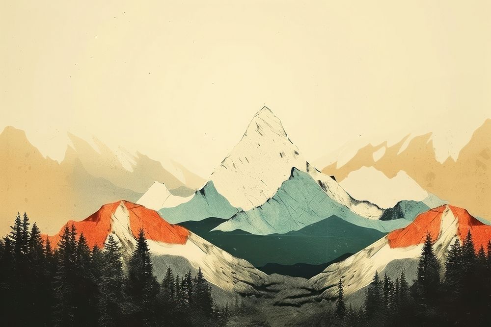 Mountain landscape painting nature. AI generated Image by rawpixel.