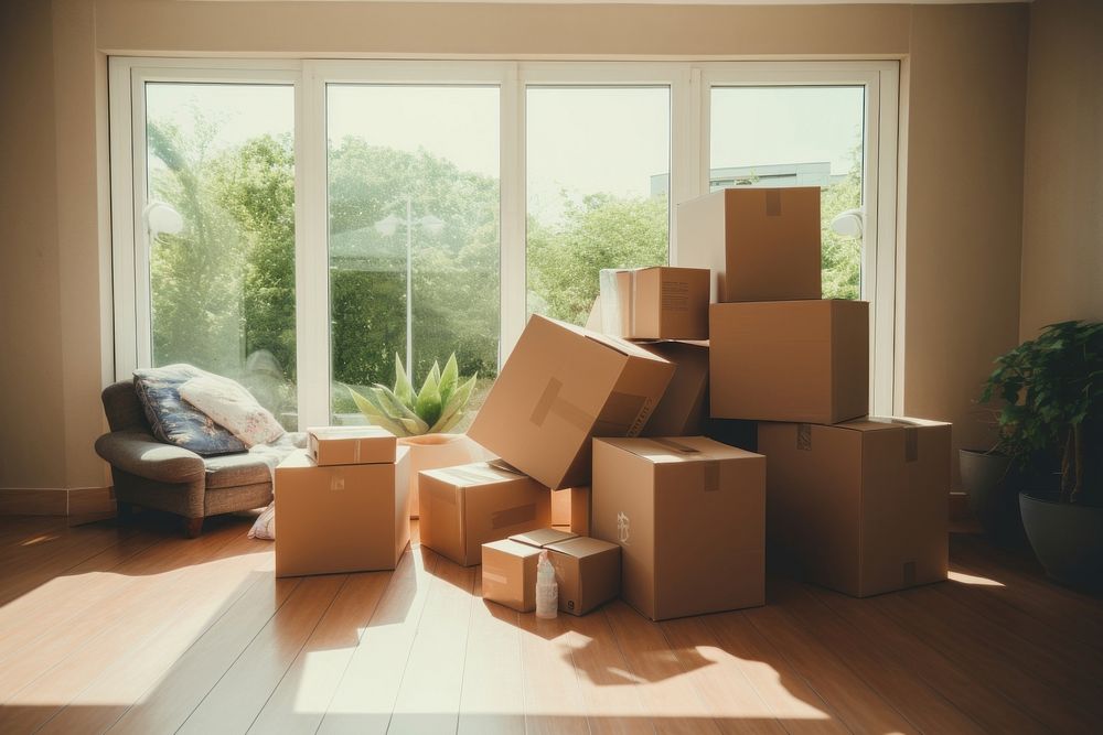 Moving out cardboard box window. AI generated Image by rawpixel.