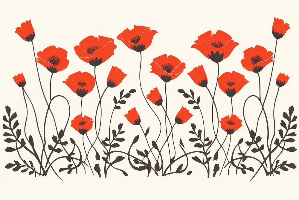 Minimal poppy border pattern flower plant. AI generated Image by rawpixel.