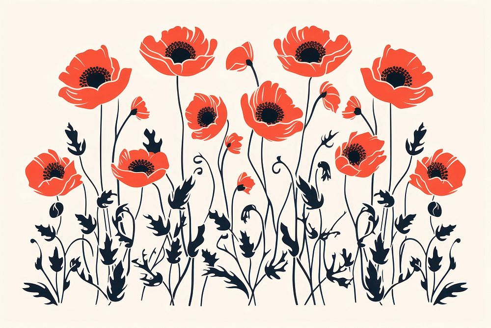Minimal poppy border pattern flower plant. AI generated Image by rawpixel.