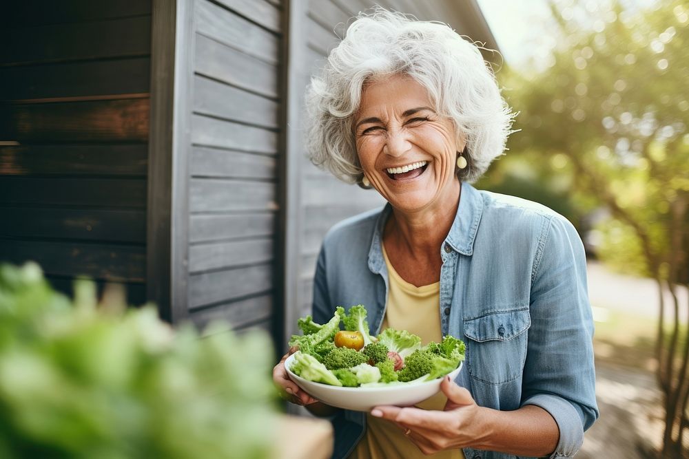 Salad vegetable portrait smiling. AI generated Image by rawpixel.
