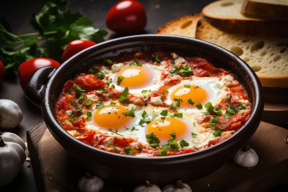 Shakshuka bread food meal. AI generated Image by rawpixel.