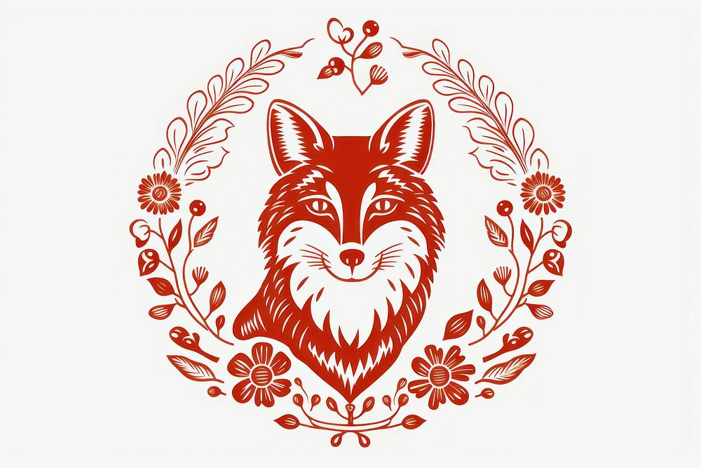 Simple fox in flowers circle pattern creativity carnivora. AI generated Image by rawpixel.