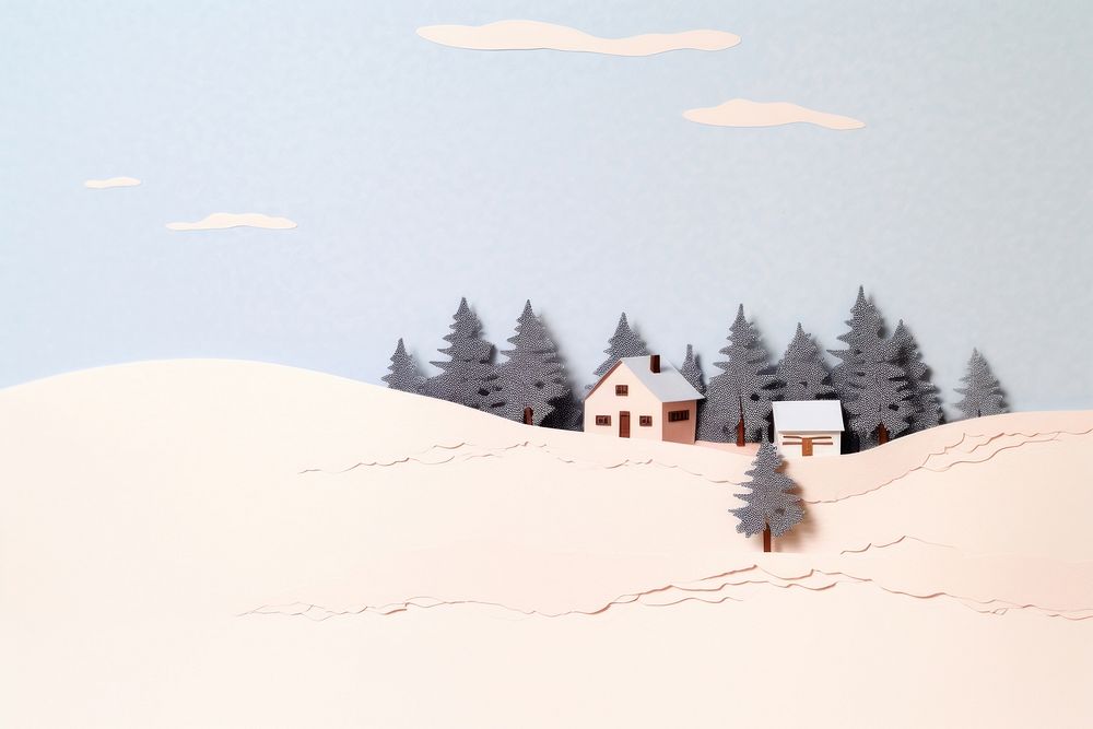 Empty snow lanscape winter house tree. AI generated Image by rawpixel.