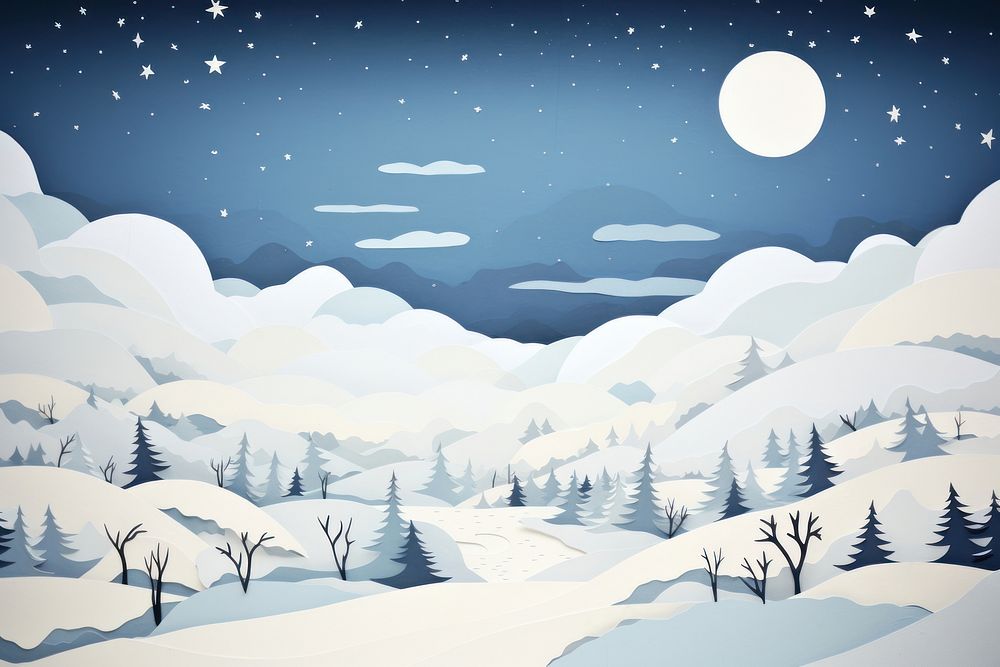 Snow lanscape landscape outdoors painting. AI generated Image by rawpixel.