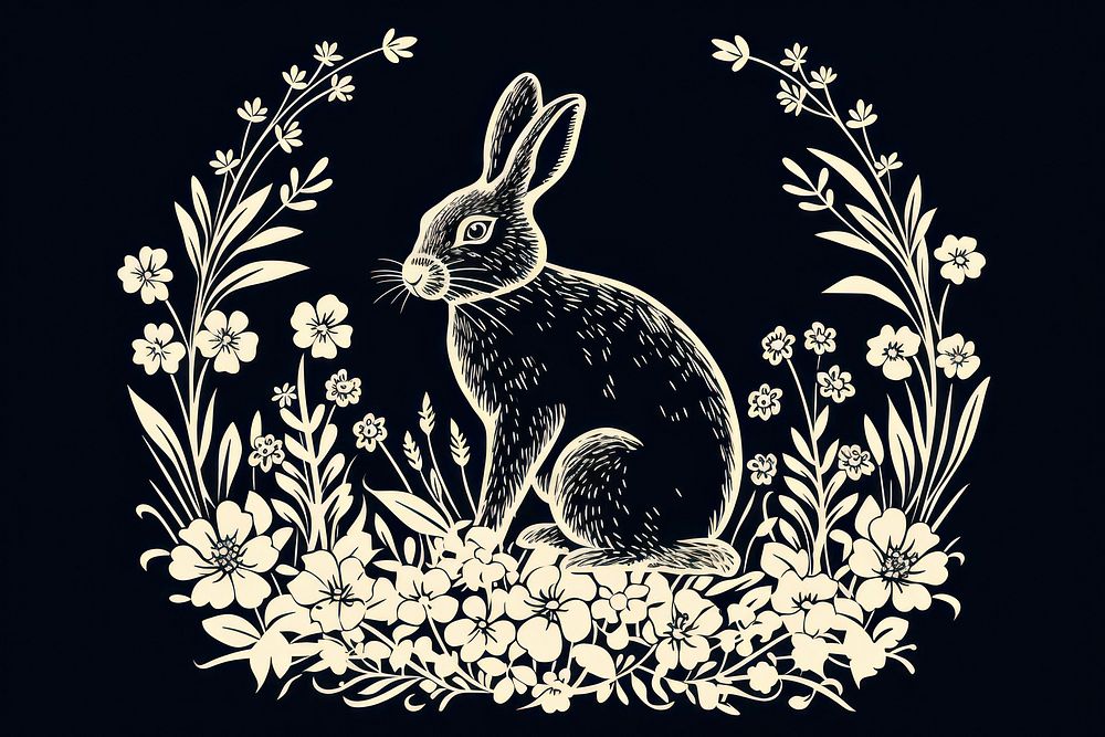 Simple rabbit in flowers circle pattern animal rodent. AI generated Image by rawpixel.