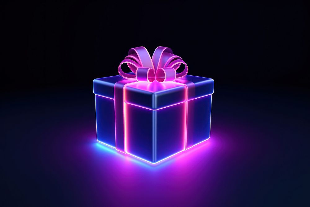 Gift box light purple neon. AI generated Image by rawpixel.