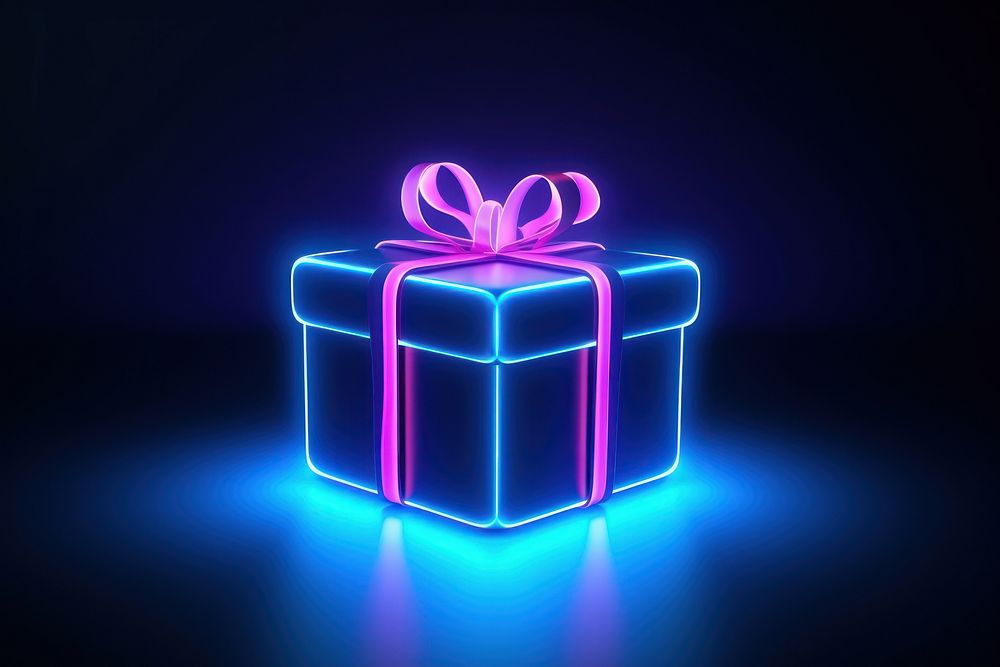 Gift box light neon illuminated. AI generated Image by rawpixel.