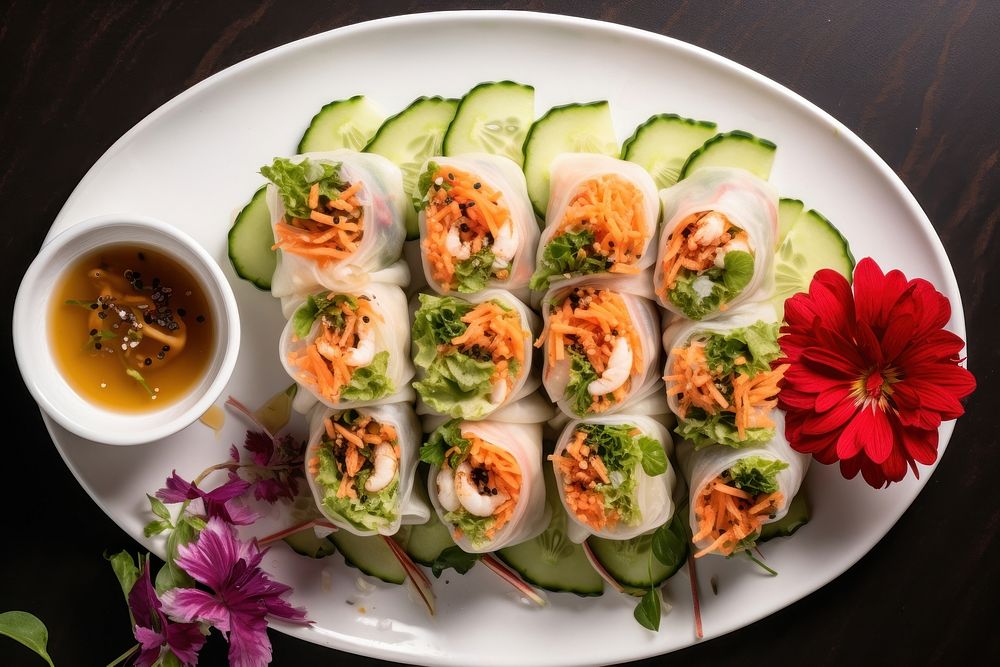 Summer roll plate food meal. AI generated Image by rawpixel.