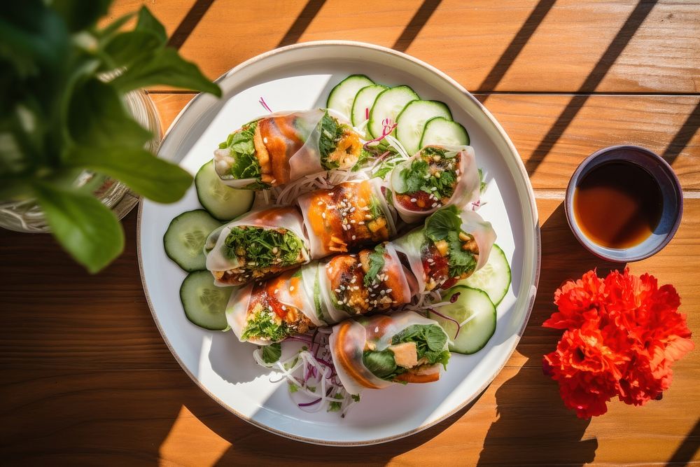 Summer roll plate food meal. AI generated Image by rawpixel.