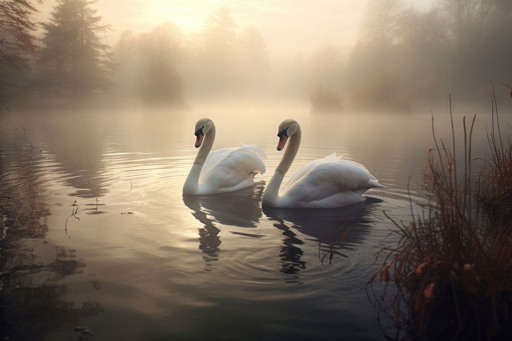 Swans outdoors nature animal. AI generated Image by rawpixel.