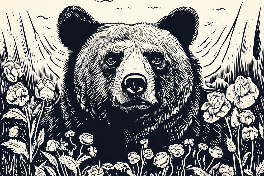 Portrait of bear drawing mammal animal. AI generated Image by rawpixel.