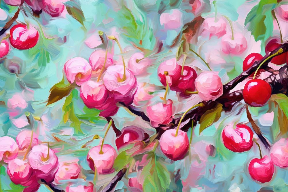 Cherry pattern painting backgrounds blossom. AI generated Image by rawpixel.