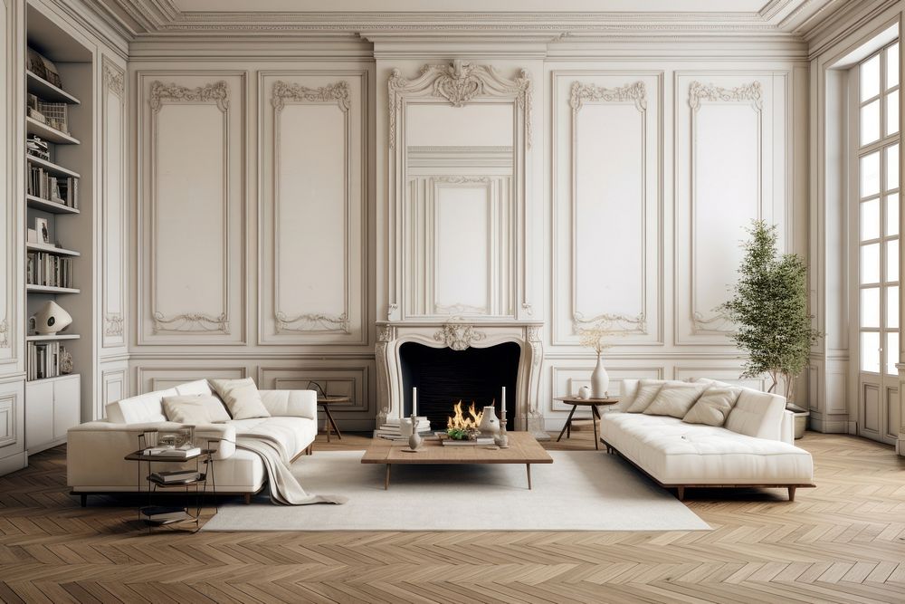 Parisian interior fireplace architecture furniture. 