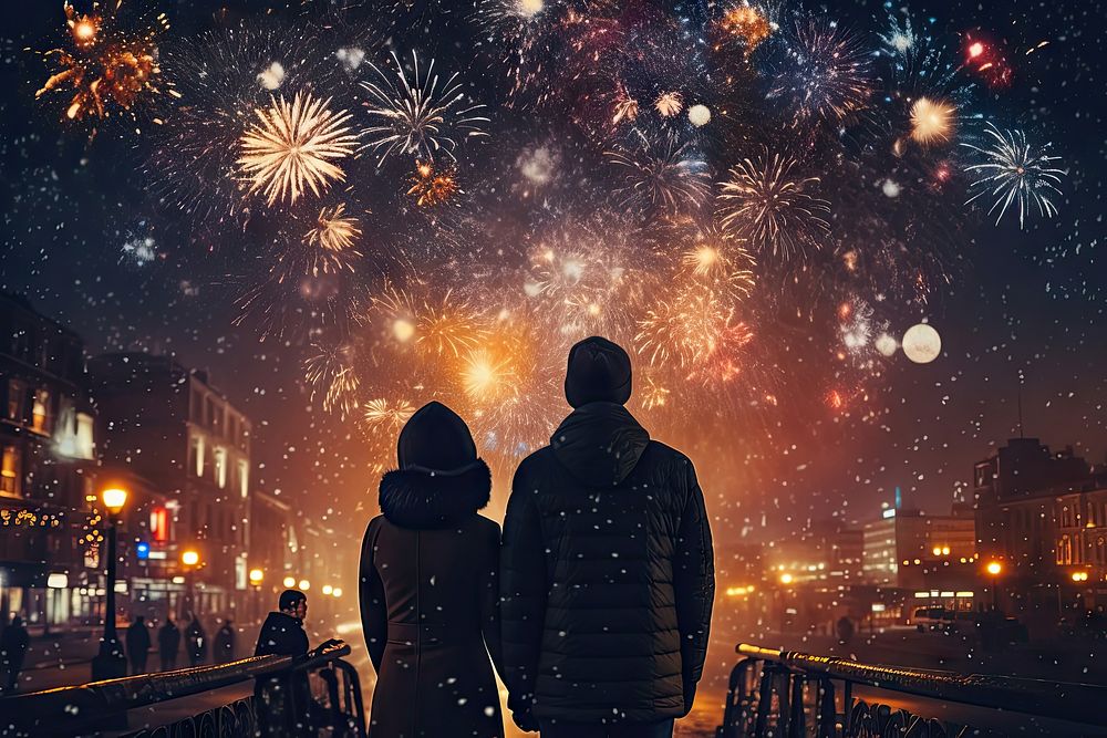 People celebrate new year architecture astronomy fireworks. AI generated Image by rawpixel.