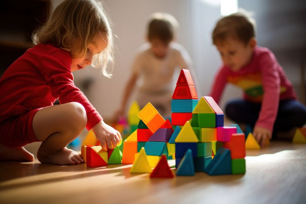 Children Playing With colorful Toy Blocks child toy block. AI generated Image by rawpixel.