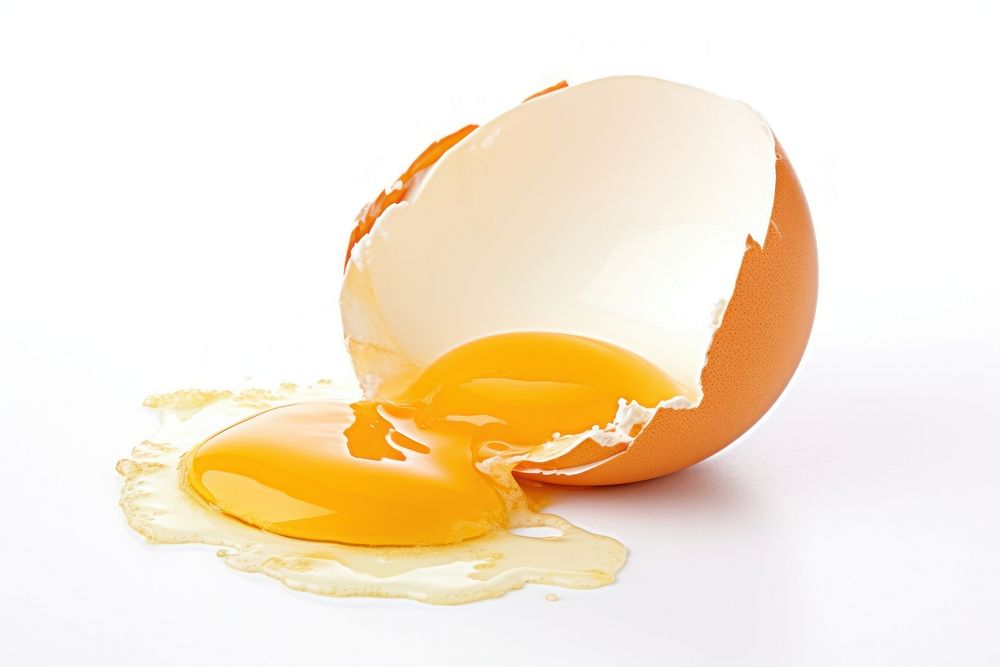 Crack an raw egg food white background freshness. AI generated Image by rawpixel.