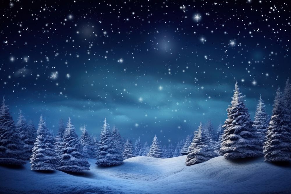 A beautiful Merry Christmas scene landscape night snow. AI generated Image by rawpixel.