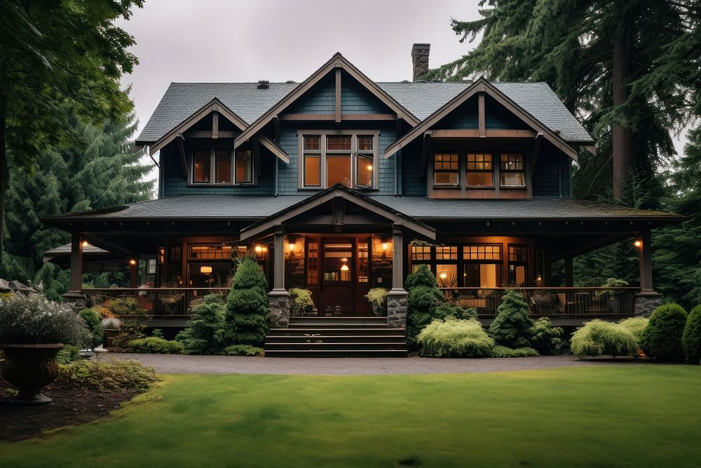 American style house architecture building outdoors. AI generated Image by rawpixel.