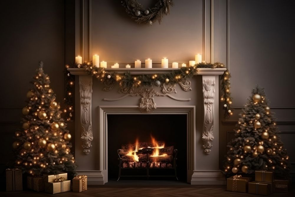 Interior christmas fireplace candle light. AI generated Image by rawpixel.