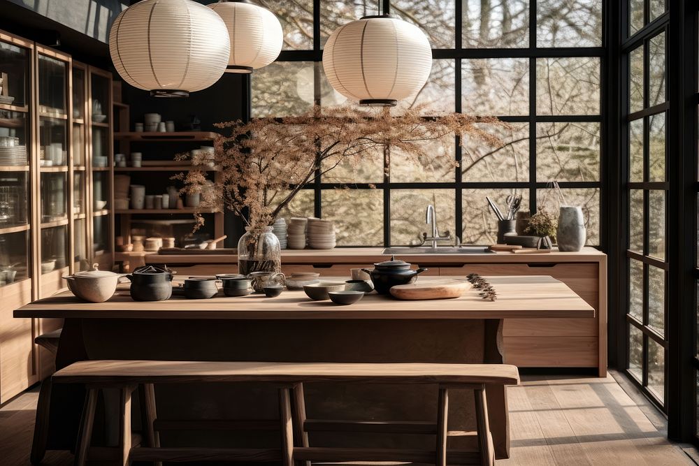 Japandi kitchen architecture furniture building. AI generated Image by rawpixel.