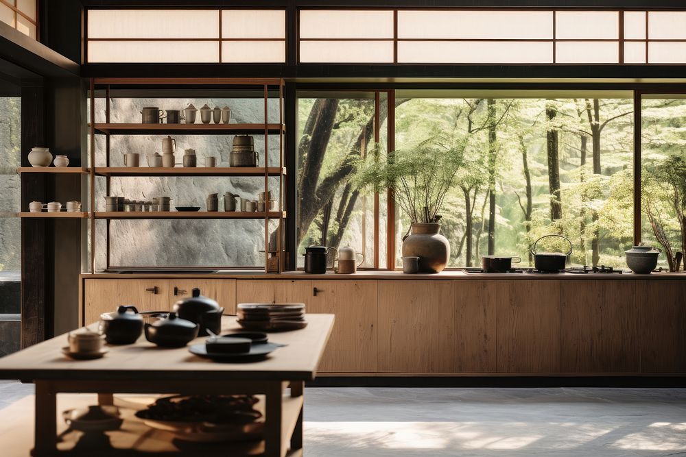 Japandi kitchen architecture furniture building. AI generated Image by rawpixel.