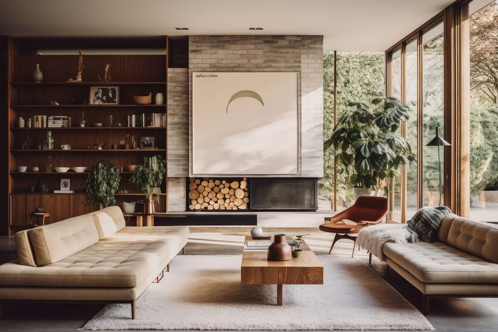Modern midcentury living room architecture furniture building. AI generated Image by rawpixel.