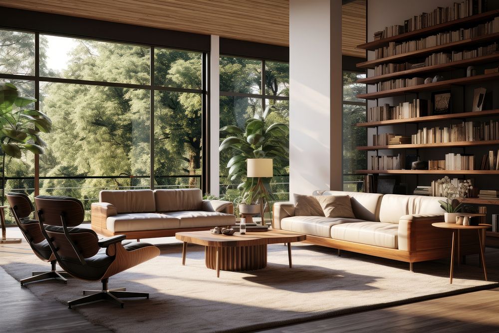 Modern midcentury living room architecture furniture building. AI generated Image by rawpixel.